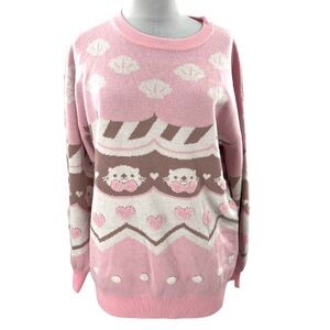 Jeana Draws pink Lakko the Otter crewneck sweater kawaii sz L XL